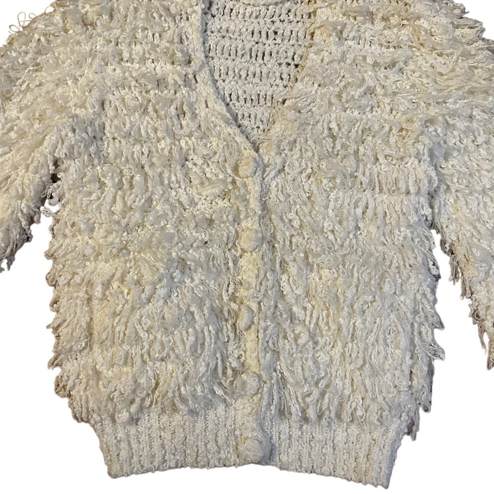 1960s Vintage Le Sweater White Shag Cardigan Size Small - Picture 5 of 5